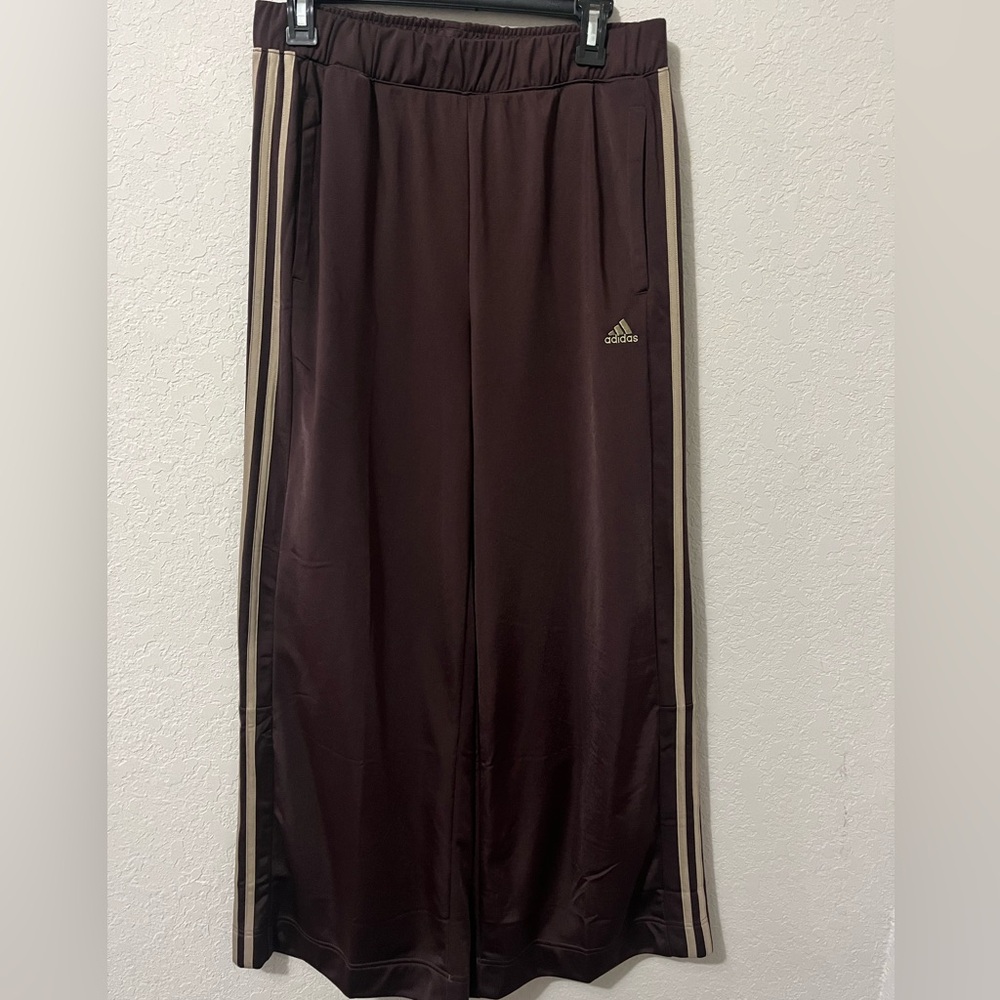 adidas Brown Track Pants with Tan Stripes